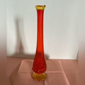 Fenton Swung Orange and Yellow Glass Vase 365 &395 Glow